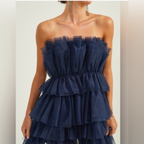 Altar'd State navy dark blue sheer chiffon Daria Tulle tutu mini Dress size L - Picture 2 of 5